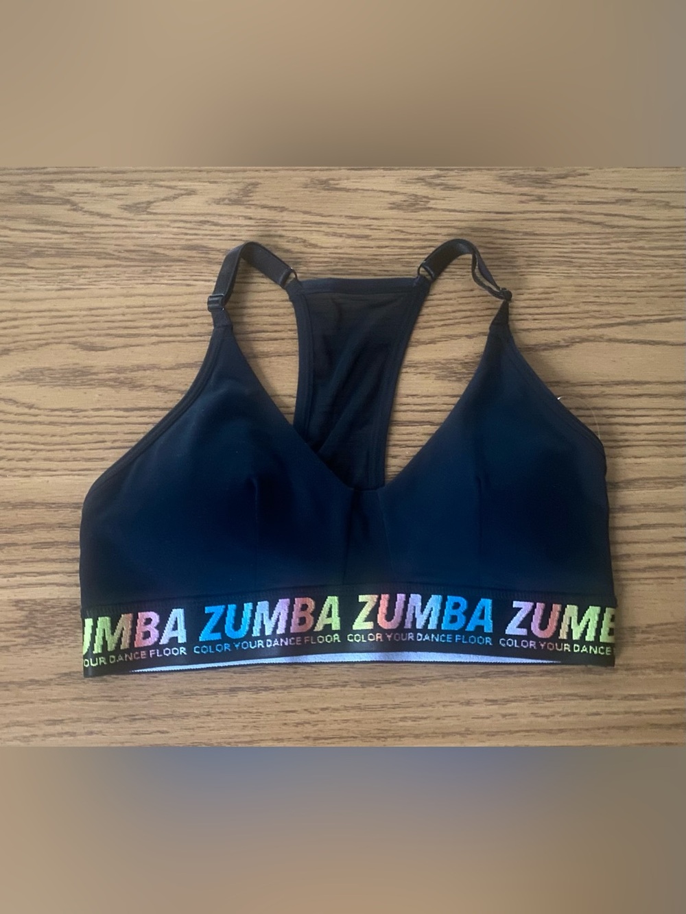 Zumba Fitness Black Sports Bra with Multicolor Logo Elastic